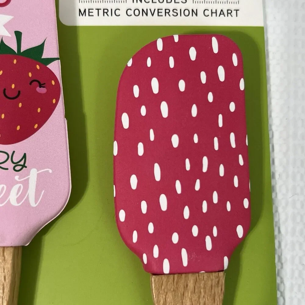Kitch 2 PC Strawberry Silicone Spatula Set Wooden Handle Metric Conversion Chart